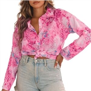 Rose Baroque Floral Roll-tab Sleeve Shirt
